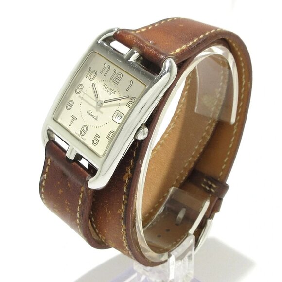 Auth HERMES Cape Cod Double Tour CC1.710 1****** Silver Brown Wrist Watch - Picture 1 of 12